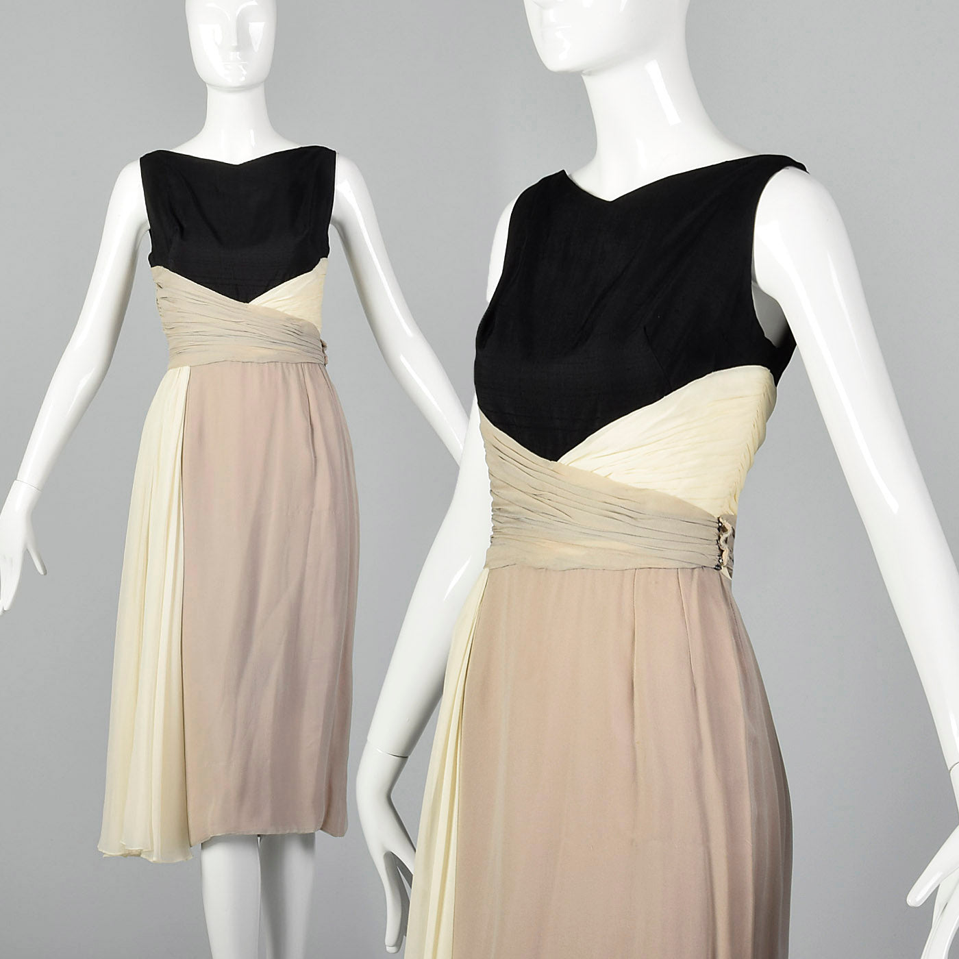 1950s Three Color Cocktail Dress in Silk Chiffon