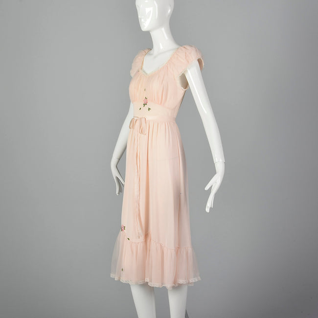 XXS 1950s Pink Chiffon Nightgown