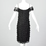 1990s Off Shoulder Beaded Dress with Layered Ruffles