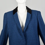 Medium Valentino Boutique 1980s Blue Houndstooth Plaid Skirt Suit