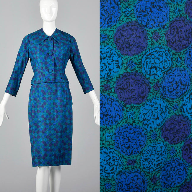 1950s Skirt Suit in a Beautiful Blue Print