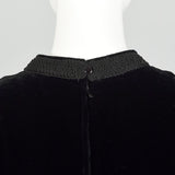 Small 1960s Dress Black Velvet Long Sleeve Above-the-Knee Tassel Details