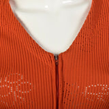 Small 1970s Wide Leg Orange Ribbed Knit Jumpsuit Sexy Tieback Waist