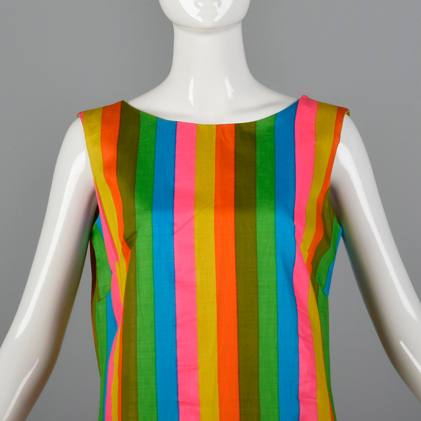 1960s Colorful Stripe Print Shift Dress
