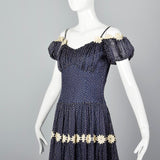 1940s Blue Flocked Swiss Dot Dress