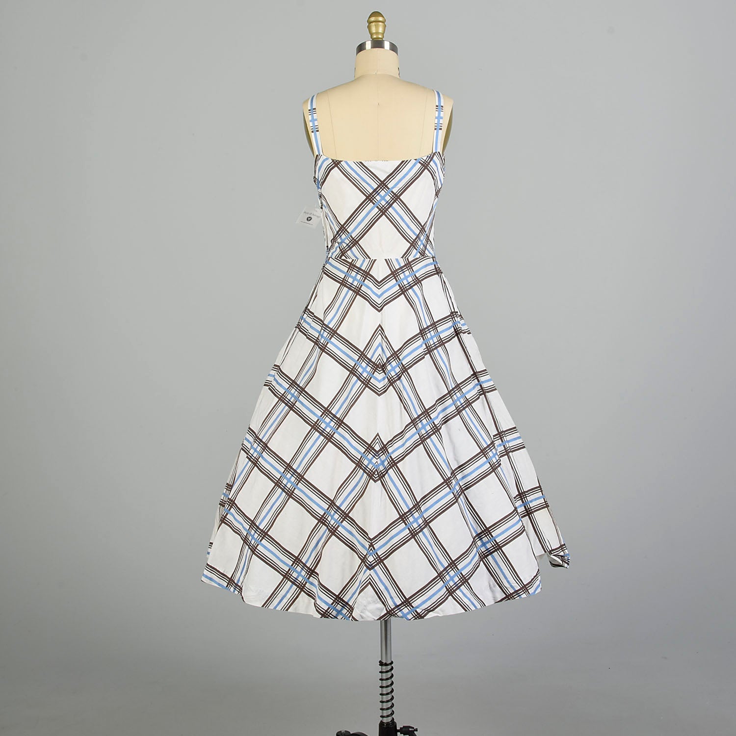 Medium 1950s Day Dress Blue Plaid Casual Cotton Summer Sleeveless Sundress