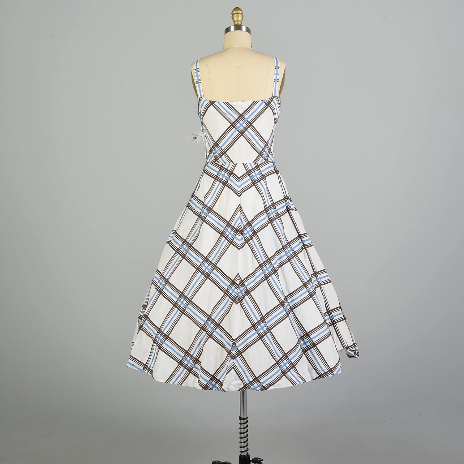Medium 1950s Day Dress Blue Plaid Casual Cotton Summer Sleeveless Sundress Medium 1950s Day Dress Blue Plaid Casual Cotton Summer Sleeveless Sundress