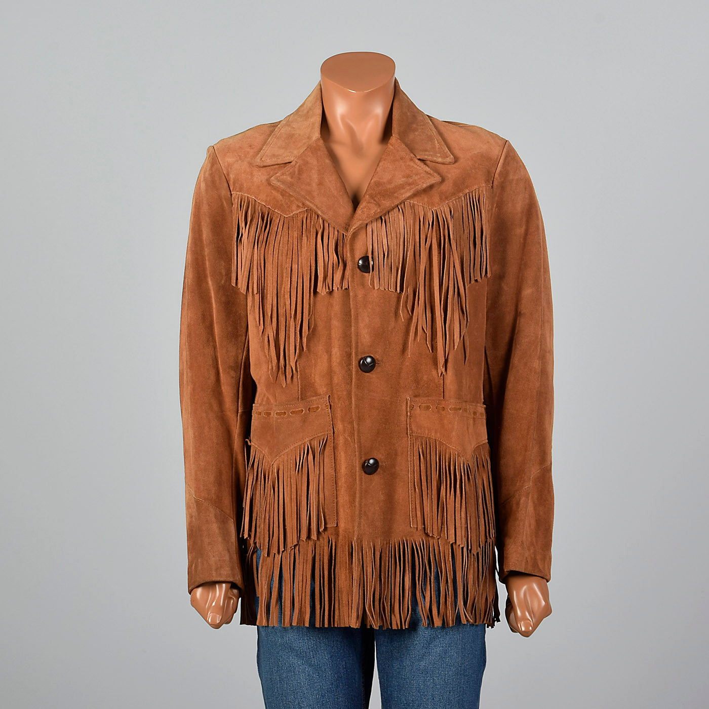 1970s Mens Brown Leather Fringe Jacket