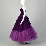 XS 1950s Purple Velvet and Tulle Ball Gown