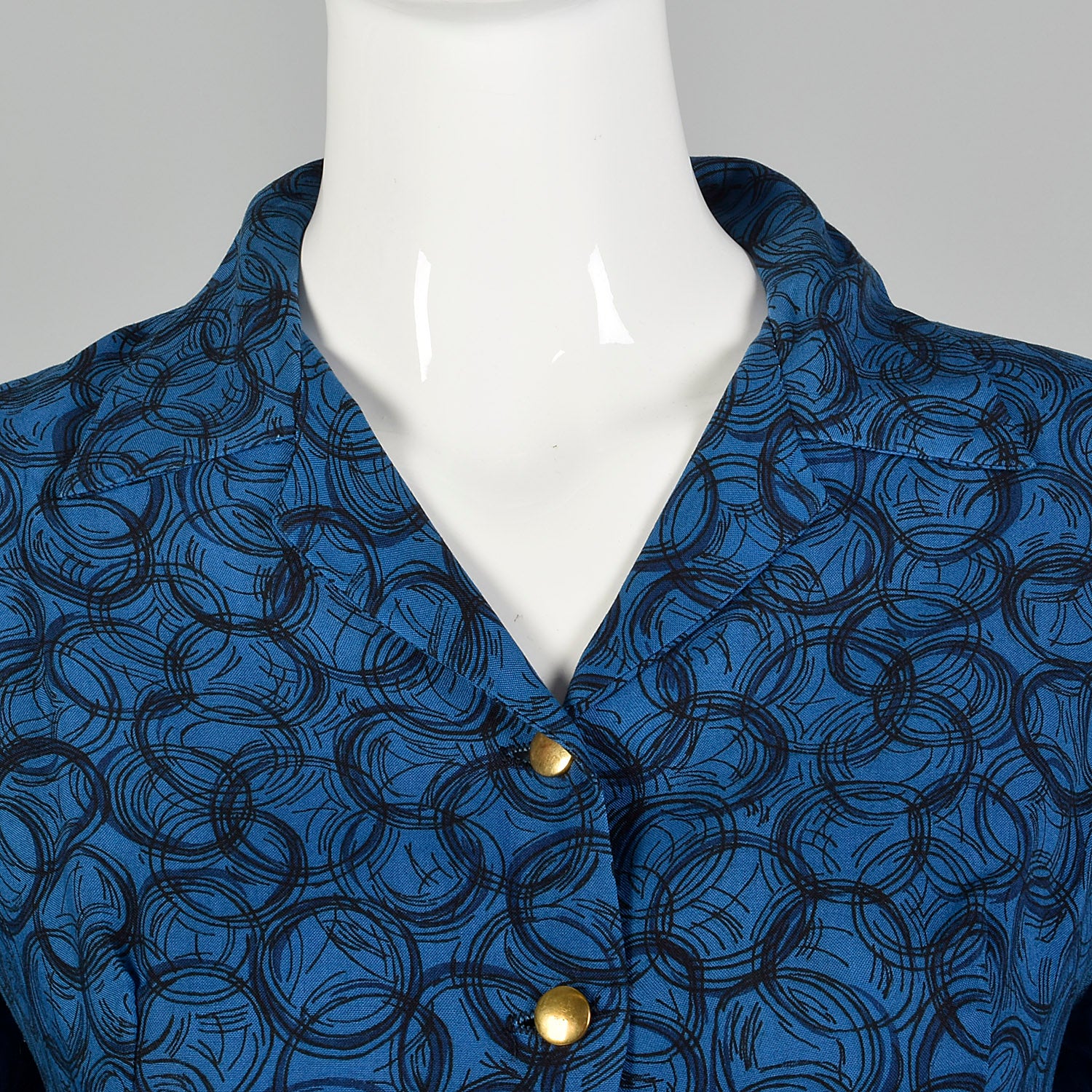 Large 1950s Blue Geometric Print Day Dress