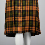 Galanos Pleated Silk Dress in Plaid with Bishop Sleeves