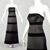 XS 1980s Dress Black Strapless Velvet Stripe Formal Evening Gown
