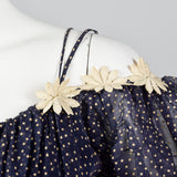 1940s Blue Flocked Swiss Dot Dress