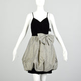 XS 1980s Black Velvet Metallic Gold Sleeveless Bubble Hem Party Dress