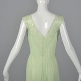 1950s Vanity Fair Green Nightgown with Crystal Pleat Bust