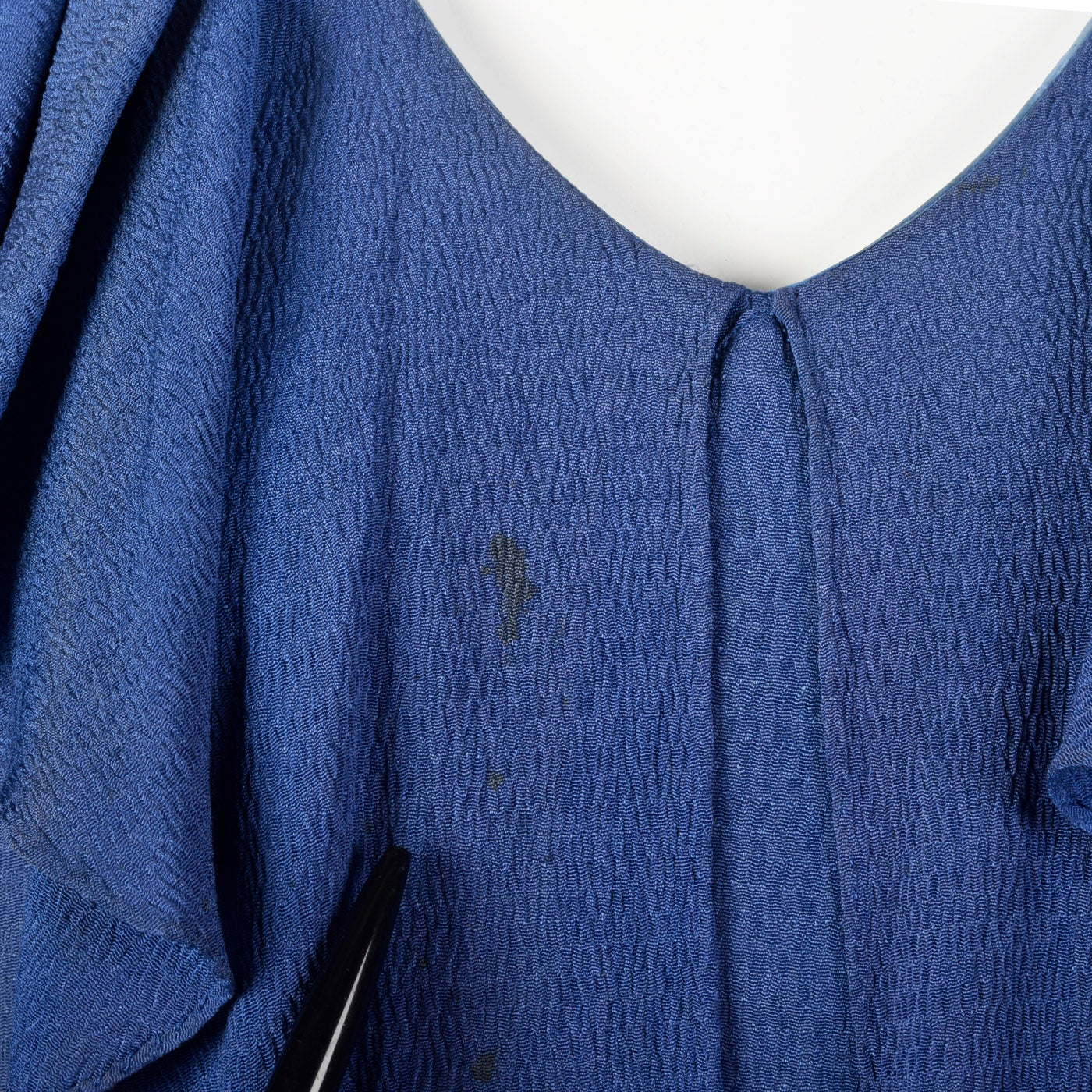 1930s Blue Dress with Ruffle Neckline