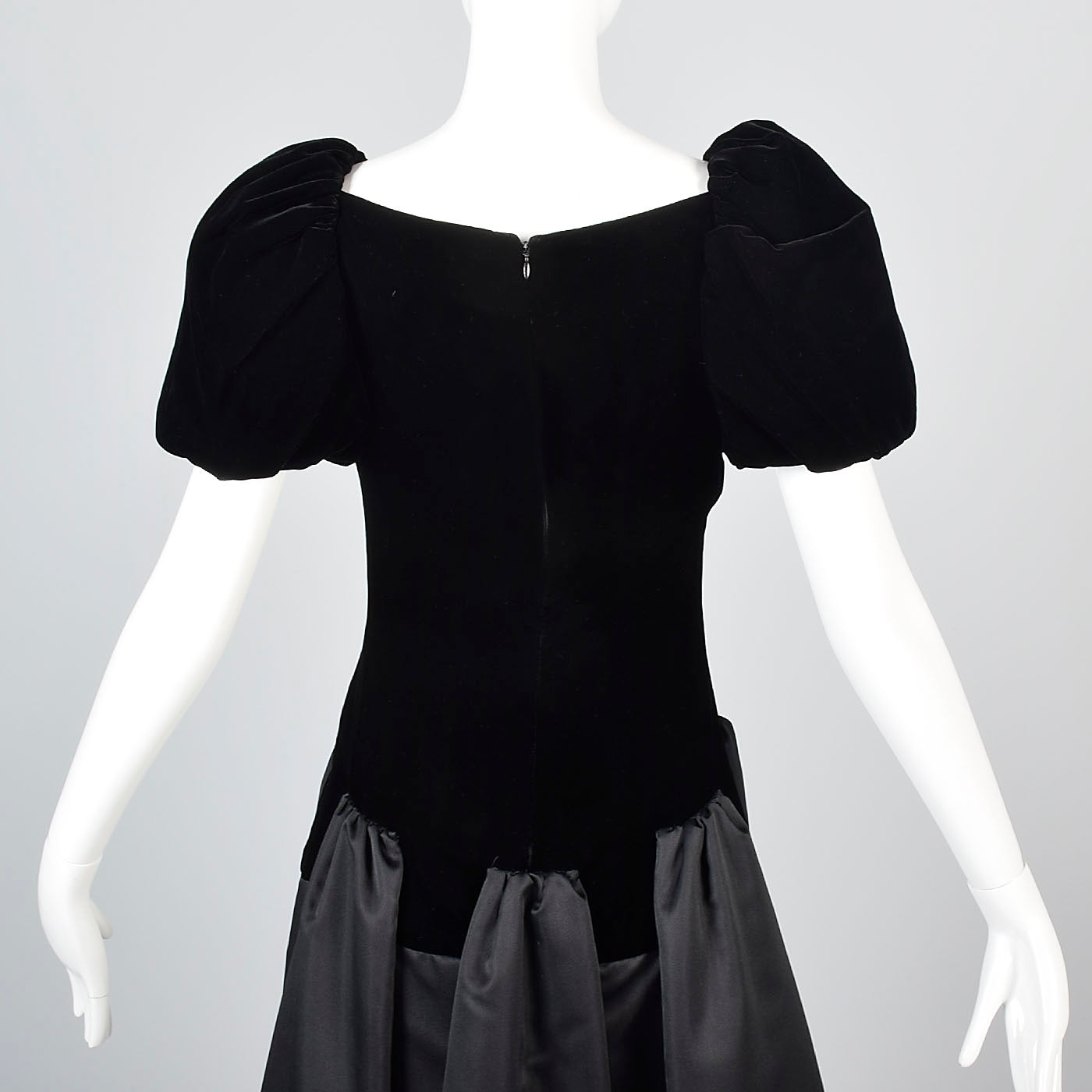 1980s Scaasi Black Velvet Drop Waist Evening Dress