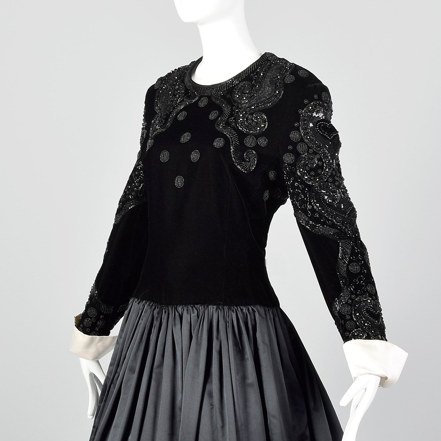 Large Escada Couture 1980s Black Beaded Velvet Gown