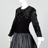 Large Escada Couture 1980s Black Beaded Velvet Gown
