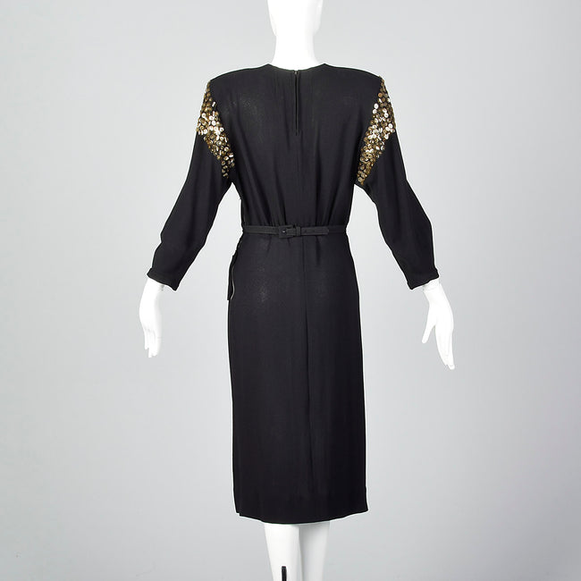 1940s Black Femme Fatale Dress with Gold Sequins