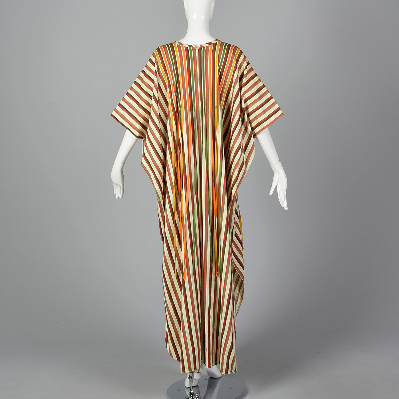 1970s Stripe Cotton Kaftan with Ribbon Fringe