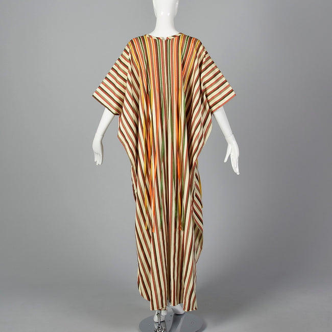 1970s Stripe Cotton Kaftan with Ribbon Fringe
