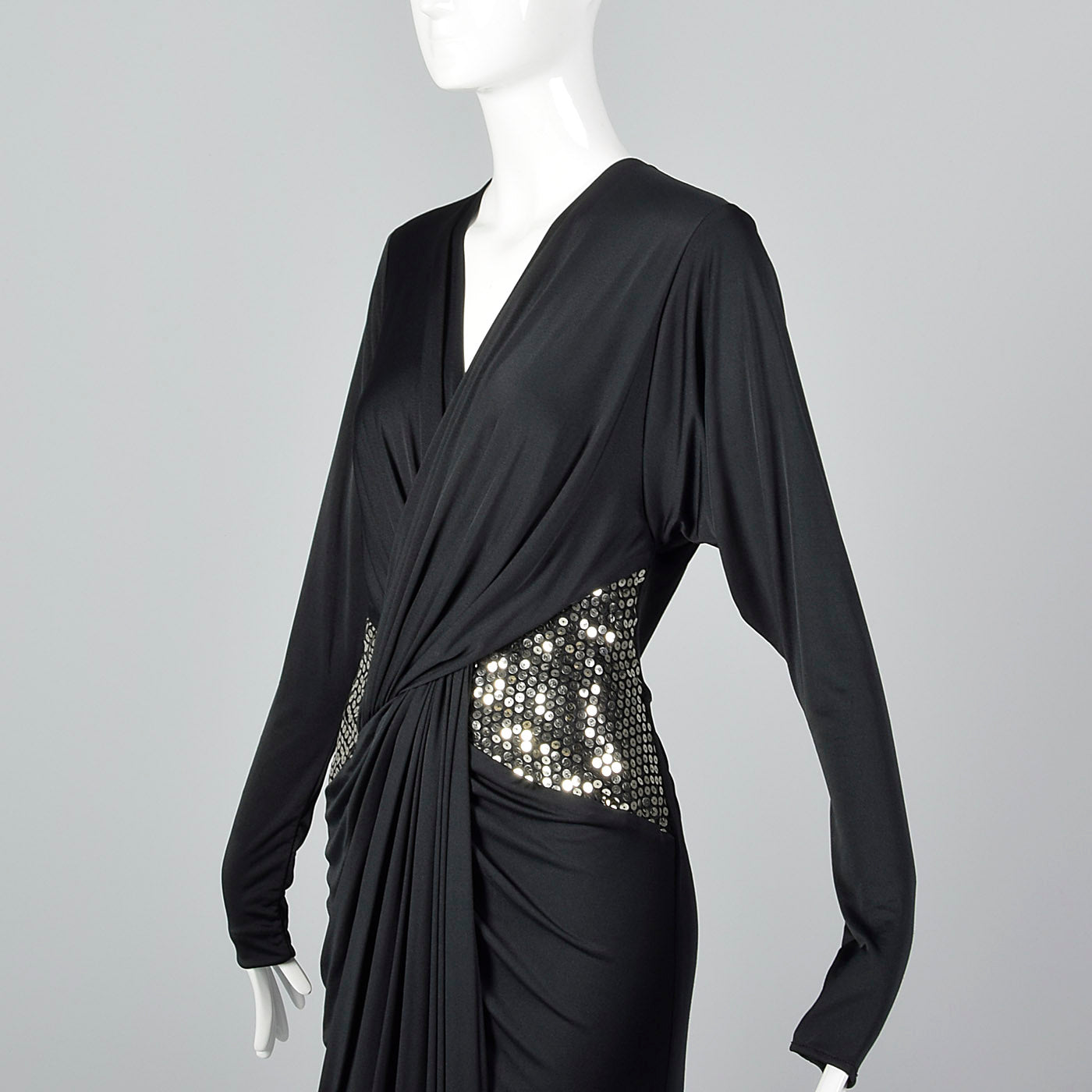 1980s Tadashi I. Magnin Sequin and Draped Dress