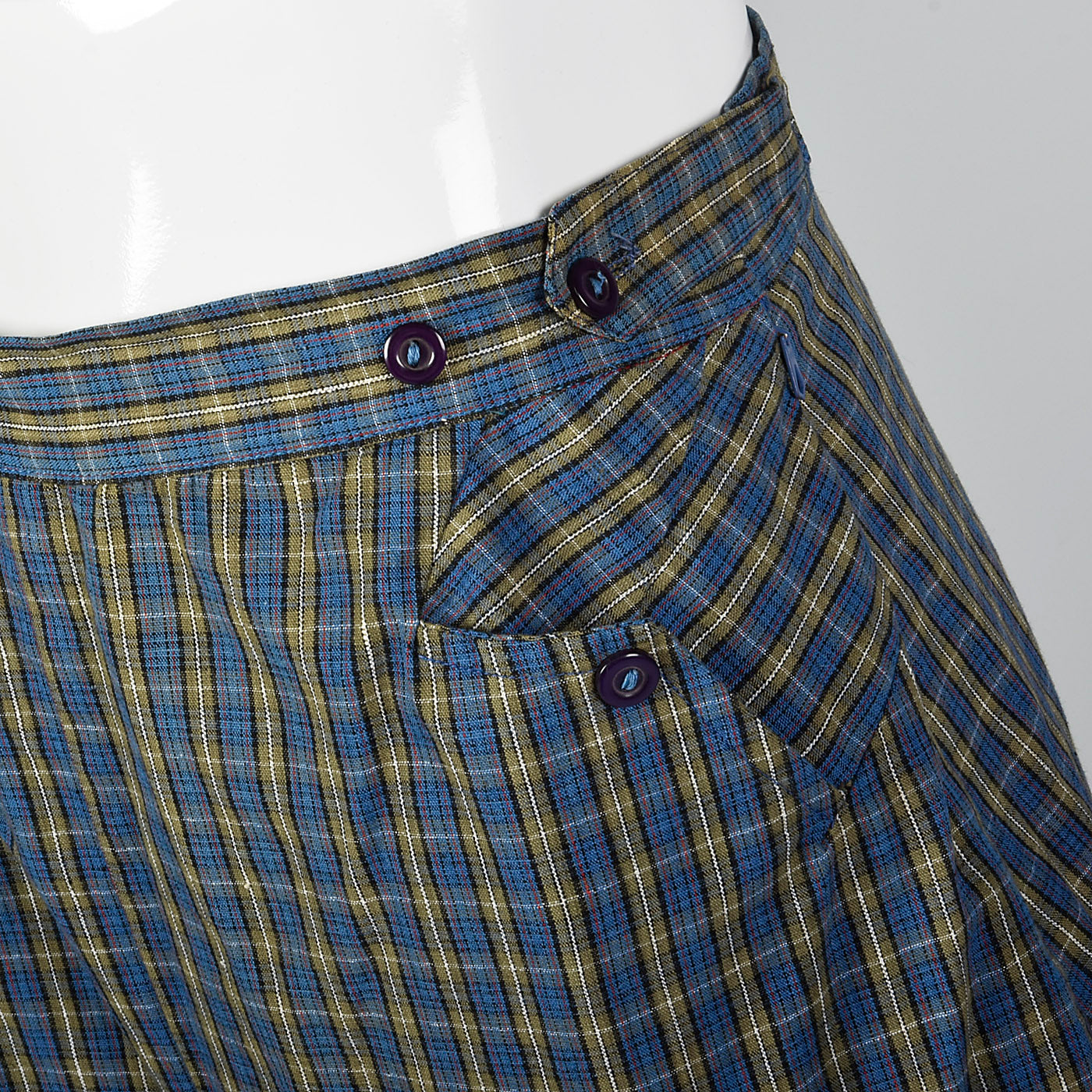 1950s Blue Plaid Cigarette Pants