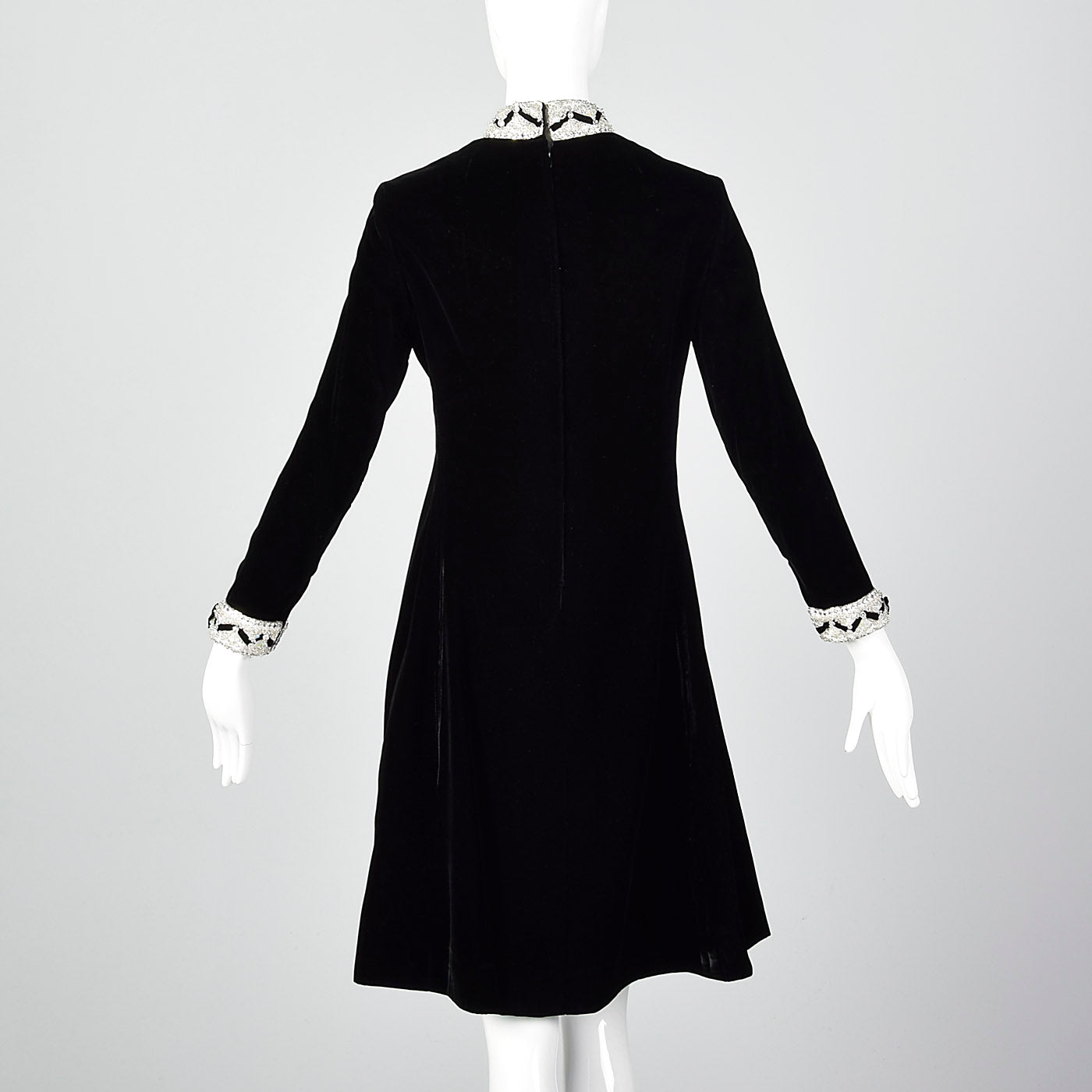 1960s Black Velvet Dress with Beaded Trim