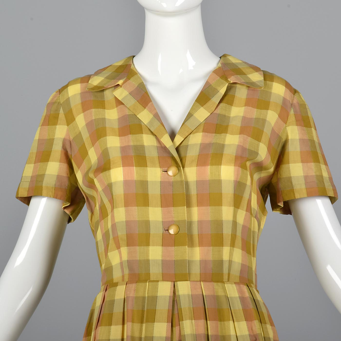1950s Yellow Plaid Cotton Day Dress