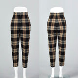 1960s Wool Cigarette Pants in Black and Brown Plaid