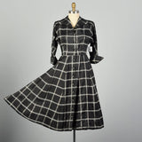 Medium 1950s Dress Black Taffeta Hourglass Plaid Cocktail Party Dress