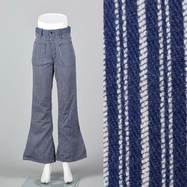 XS 1970s Blue and White Striped Bell Bottoms