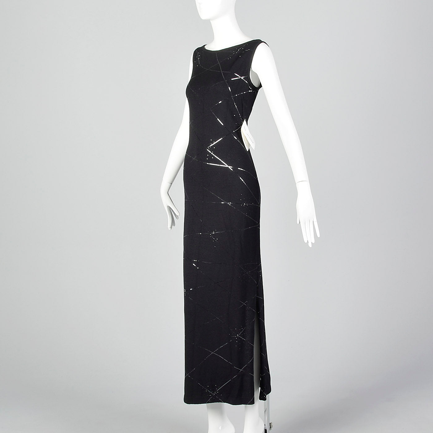 1990s St John Evening Deadstock Black Knit Dress with Sequin Trim Style & Salvage 1990s St John Evening Deadstock Black Knit Dress with Sequin Trim Style & Salvage