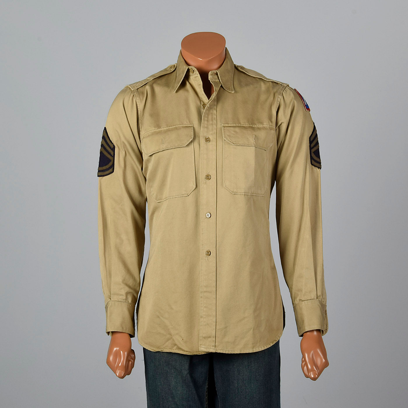 1940s Cotton US Military Shirt with Patches