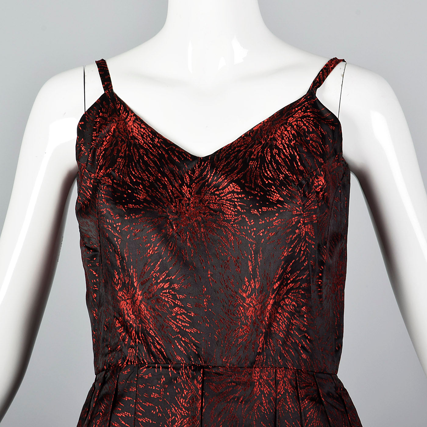 1950s Black and Red Brocade Dress