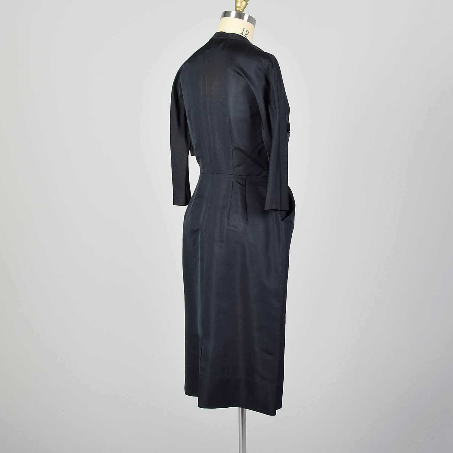 Large 1950s Bonwit Teller Dark Navy Blue Silk Cocktail Dress