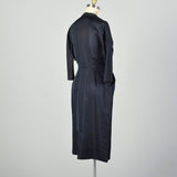 Large 1950s Bonwit Teller Dark Navy Blue Silk Cocktail Dress