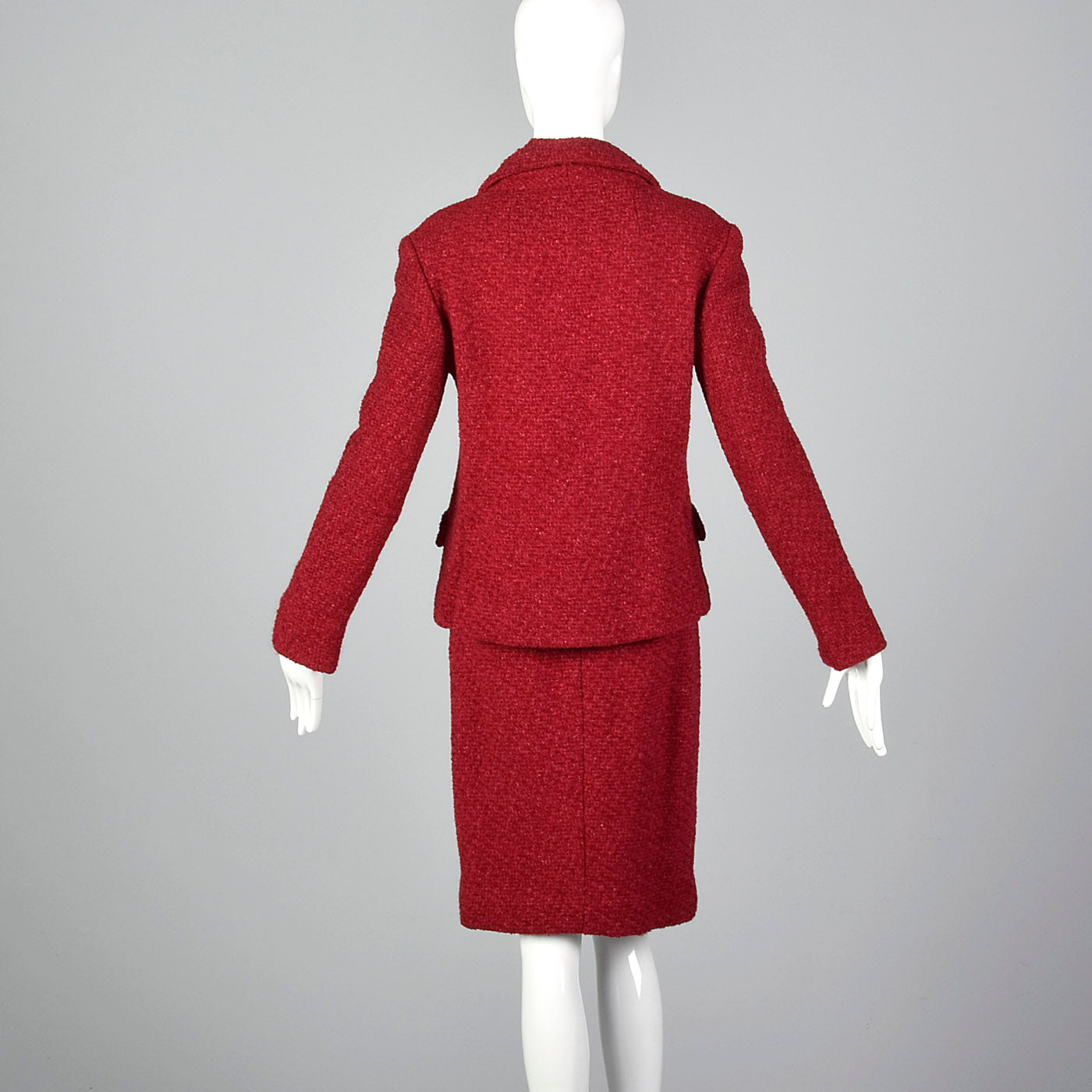 1960s Red Boucle Wool Skirt Suit