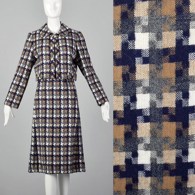 1970s Cropped Jacket and A Line Skirt Set in Wool Tweed