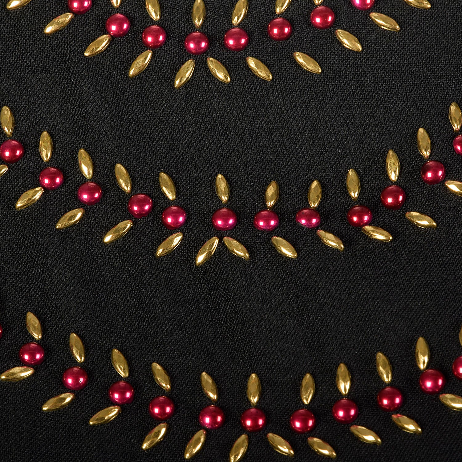XS 1940s Little Black Dress Rayon Studs Quarter Length Sleeve
