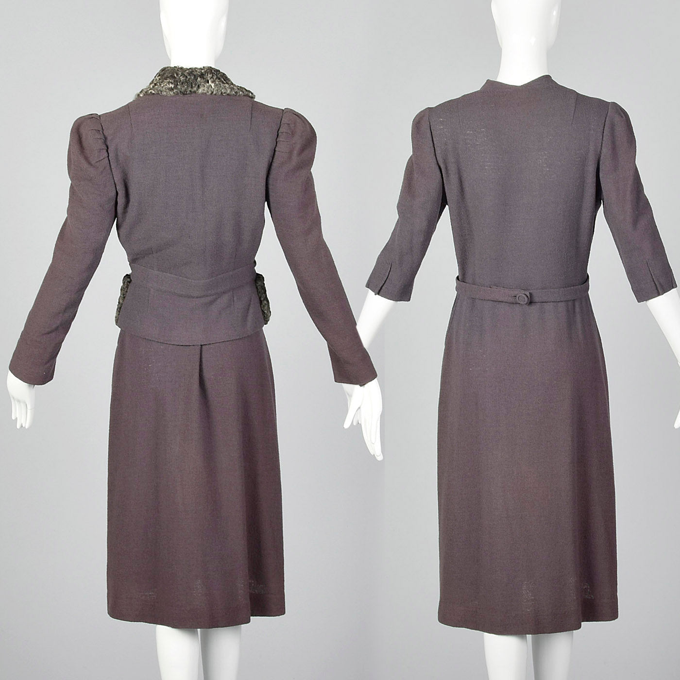 Small 1930s Gray Dress & Fur Trimmed Jacket Set