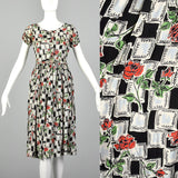 XS 1940s Novelty Print Rayon Dress