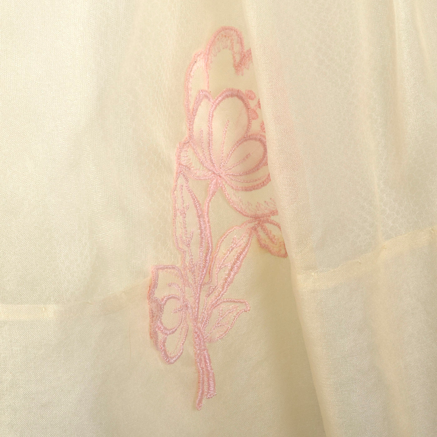 1950s Organza Wedding Dress with Pink Applique