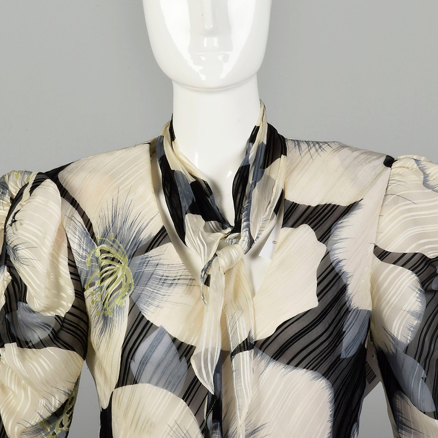 Medium 1980s Floral Print Dress Bias Cut Long Sleeve