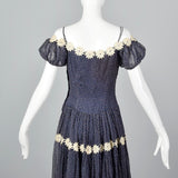 1940s Blue Flocked Swiss Dot Dress