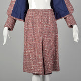Small 1970s Red White and Blue Tweed Wool Skirt Suit