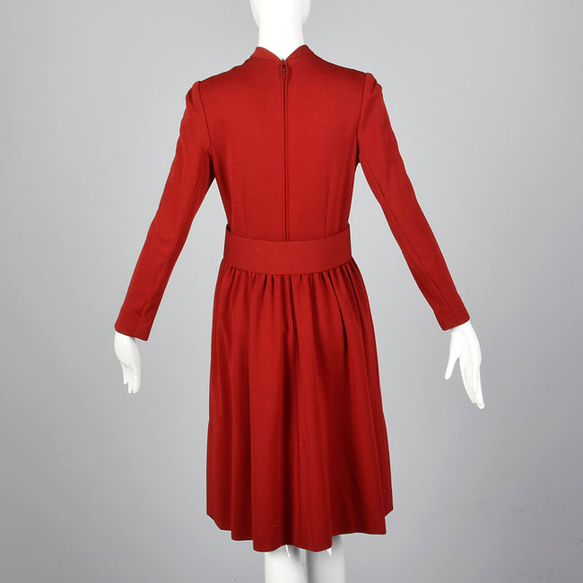 1960s Normal Norell Mod Red Fit & Flare Dress with Wide Belt