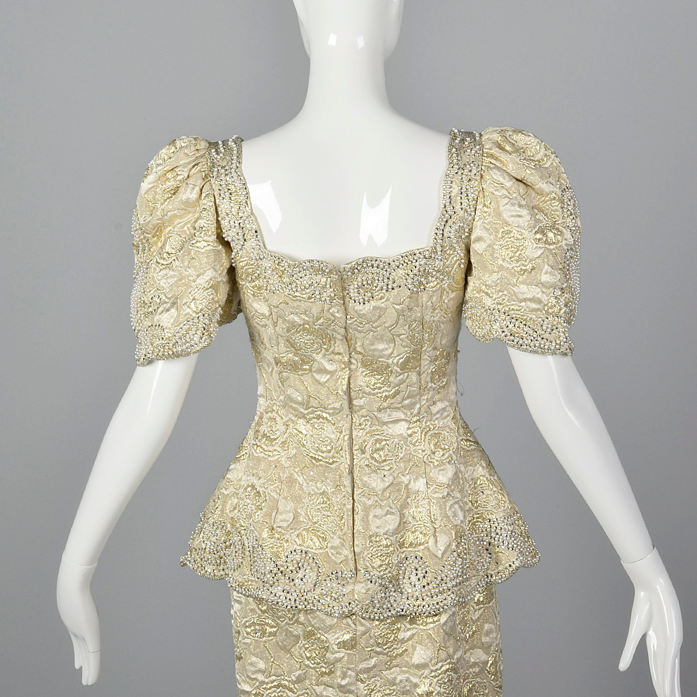 1980s Rose Taft Metallic Brocade Wedding Dress