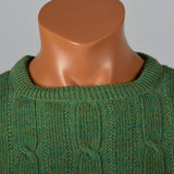 1960s Mens Green and Brown Cable Knit Sweater
